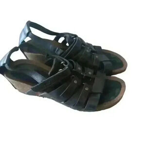 Teva Cabrillo Wedge Black Leather Gladiator Sandal 7